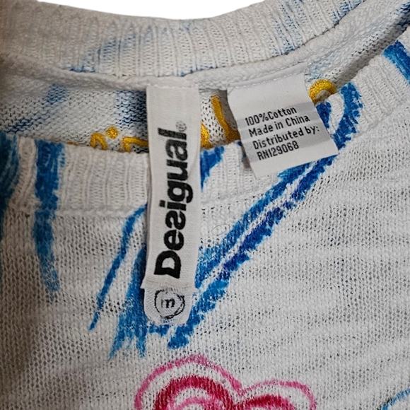 Desigual White Lightweight Cotton Sweater Colourful Florals Sequins Embroidery M - Picture 8 of 10